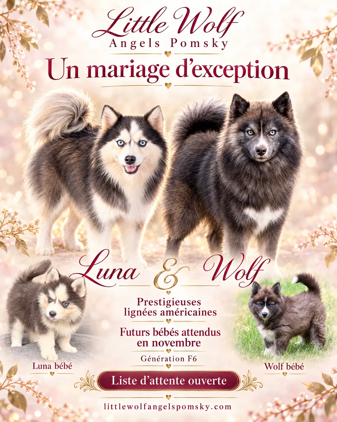 Luna et Wolf - Futurs chiots Pomsky Novembre 2026 - Little Wolf Angels